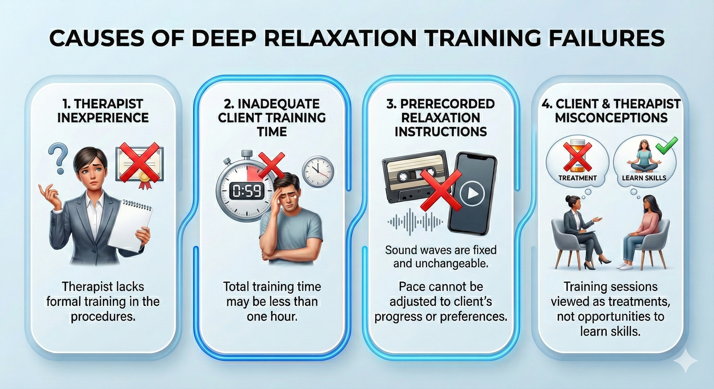 Table listing common causes of deep relaxation training failures